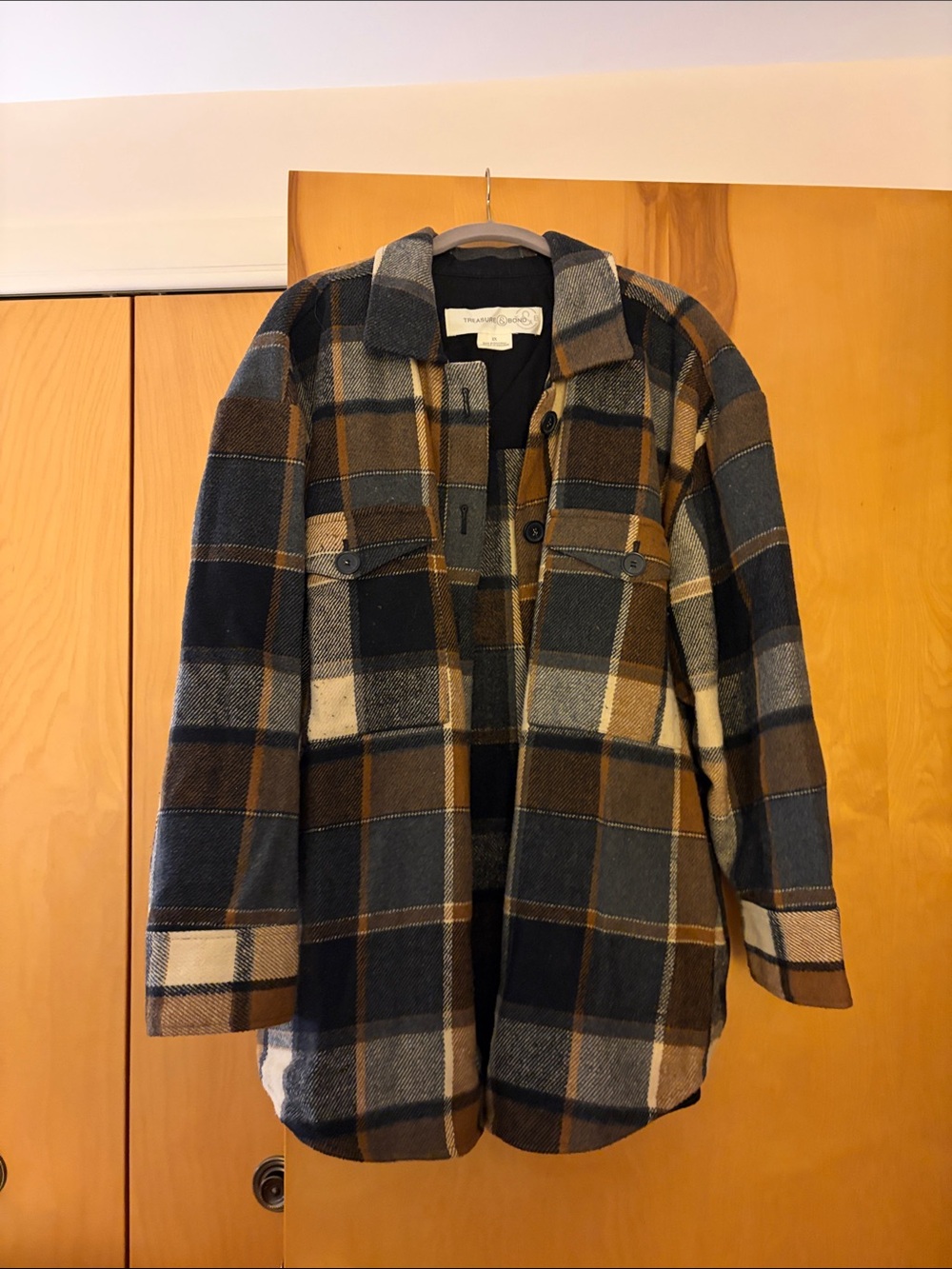 Treasure & Bond Blue & Brown Plaid Heavy Shacket